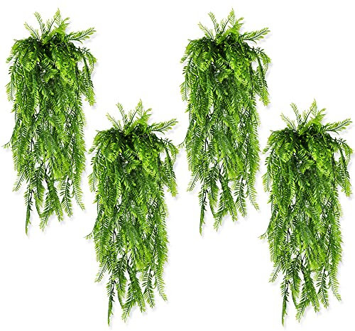 ROLLWAY 8 Stück Künstliche Pflanzen Hängend Hängepflanzen Farne Kunstpflanze Grünpflanzen Wetterfest Balkonpflanzen für Drinnen und Draußen, Hochzeit Garten Outdoor Deko