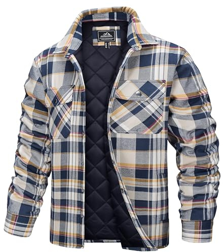 TACVASEN TACVSEN Flannel Insulated Jacket Quilt Lined Flannel Shirt for Men Thermal Jackets Button Down Thick Winter Jackets Padded Coat Men Jacket
