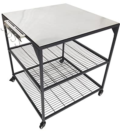 Movable Food Prep and Work Cart Table Stainless Steel Grill Cart Modular Table with Wheels Commercial Kitchen Table Heavy Duty Grill Cart Outdoor Cart