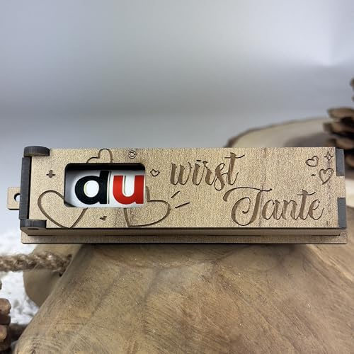 Urhome Geschenkbox Du wirst Tante Überraschung mit Duplo Schokoriegel - Herzen Überraschungsbox mit Spruch Gravur inkl. Schokolade Riegel - Schwangerschaft verkünden Geschenk graviert
