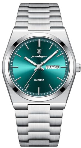 FORSINING Herrenuhr, modisch, Business, Herren-Armbanduhr, 18 mm, Edelstahlband, Kalender, Datumsanzeige, wasserdicht, analog, Quarzuhren, grün