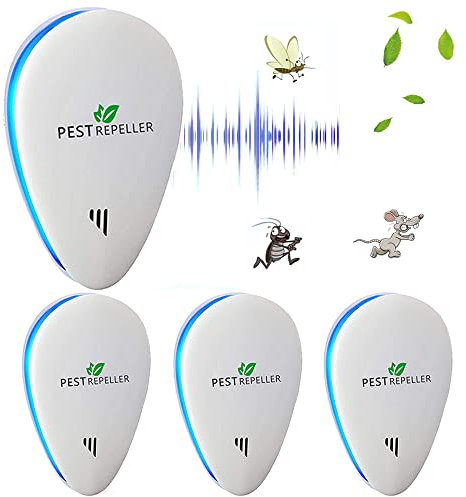 WUGEIN Repelente Ultrasónico de Plagas - Mata Mosquitos Paquete de 4,Repelente contra Ratones,Eficaz contra Ratones y Ratones,Ratas,Mosquitos,Cucarachas, Polillas,Hormigas - Sin Radiación