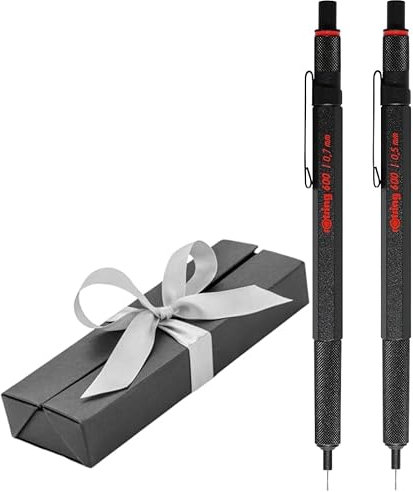 rOtring 600 Druckbleistift-Set, 0,5 mm, 0,7 mm, schwarzer Vollmetall-Körper, rutschfester gerändelter Griff und sechseckiger Schaft, 2 Stück in einer eleganten Geschenkbox