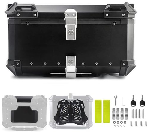 Motorrad Top case mit Rückenlehne,Aluminium Motorradkoffer 45/55/65/80/100 L Motorrad Kofferraum Heckbox,Roller Koffer Helmkoffer Rollerkoffer(Black,65 L)