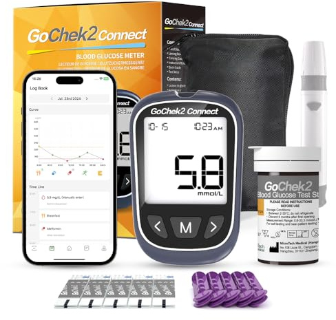 MicroTech Bluetooth Blood Sugar Monitor Kit 10 Strips & Lancets, No Coding, 500 Storage, Wider HCT for Family (mmol)