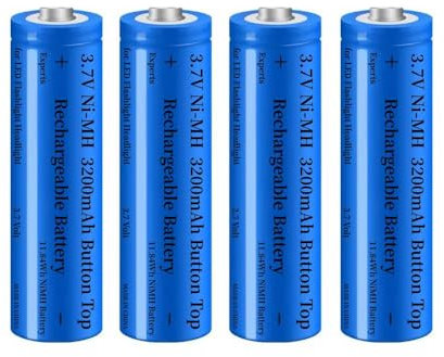 4 Piezas 3.7V Pilas Recargables Ni-MH, 3200mAh NiMH Botón Superior Baterías Recargables para LED Linterna,Cámara,Timbre,Faro,Coches RC, Tamaño:18mm * 67mm / 0.7inch * 2.63inch (Ancho*Alto)