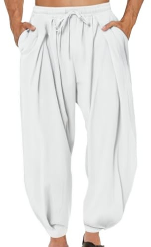 Pantalones Hippy De Pierna Ancha para Hombre - Pantalones para Hombre Verano Moda Trabajo Estilo Harén, Pantalon Suelto Fitness Chandal Bombacho - para Jogging, Uso Diario, Deportes, Yoga