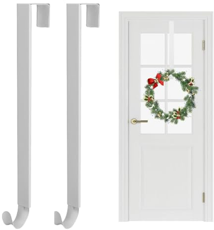 2 Stück Türhaken zum Einhängen für Kranz 38-60 cm Einziehbar Weihnachtskranz Haken Metall Tür Kranzaufhänger Türkranz Haken Weihnachtskranzaufhänger für Weihnachten, Haustür Dekorationen (Weiß)