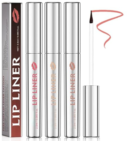 3Pcs Lip Stain Peel Off,Peel Off Lip Liner Stain Tattoo,Matte Lip Tattoo Long Lasting Waterproof Transferproof Lip Stains for Women Easy to Peel (Lip Liner, 1 Count (Pack of 3))