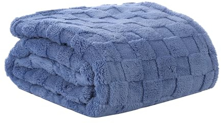 Ladung Kuscheldecken Plush Fleece Decke, maschinenwaschbar, mit Schachbrettmuster - für Sofa, Bett, Büro, Sessel, Camping - 150 x 200 cm - Jeansblau