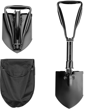 Wiltec Klappspaten 58 x 15 cm aus Stahl, Multifunktion Klappschaufel zusammenklappbar mit Hacke und Säge