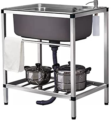 Lavello autoportante in acciaio inox – Lavello commerciale per uso esterno per catering, ristorante e cucina industriale, design a vasca singola per garage, cantina e uso esterno (rubinetto non