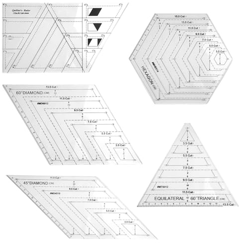 5 Piezas Regla Patchwork, Reglas de Costura Patronaje, Regla Costura, Patchwork Reglas Transparente, para Acolchado, Costura, Manualidades, Patronaje, Quilting