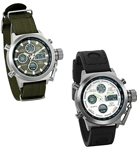 JewelryWe Orologi Sport Militare Nottilucente, Movimento al quarzo giapponese, Cinturino in Nylon Esterna Impermeabile, Orologi da uomo Digitale Multi Fuzioni, Colore Nero Verde (Nero Verde)