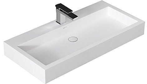 Design Waschbecken Mineralguss Waschtisch zur Wandmontage Gussmarmor Eckig Waschplatz Wandhängend LP4510 100cm weiß matt