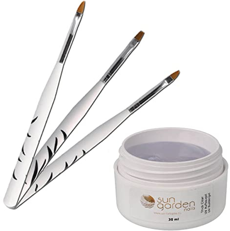 Sun Garden Nails UV Aufbau Builder Gel Thick Clear 30ml + 3-teiliges Pinselset