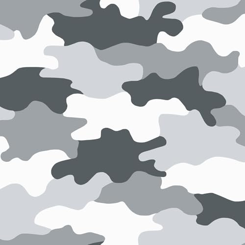 World of Wallpaper Camouflage Army, Textured, Grey/White (WOW010) | Easy to apply wallcovering, Contemporary, Feature Wall, Teenager, Bedroom (10.05m x 53cm roll)