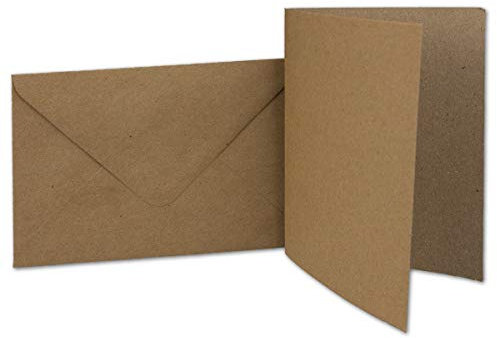 50 Kraftpapier-Karten-Umschlag Set DIN A6 Falt-Karten Natur-Braun 10,5x14,7 cm 220 g/m² Brief-Umschlägen DIN C6 11,5x16,0 cm 90 g/m² Natur-braun