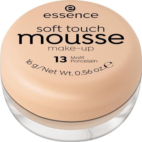 essence cosmetics soft touch mousse make-up, Make Up, Foundation, Nr. 13 matt porcelain, nude, für Mischhaut, weichzeichnend, mattierend, matt, natürlich, vegan, ohne Parfüm, ohne Alkohol (16g)
