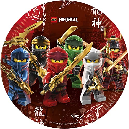Procos 93455 - Party-Teller Lego Ninjago, Größe 23 cm, 8 Stück, Einwegteller aus Papier, Kindergeburtstag, Party-Geschirr, FSC® Mix