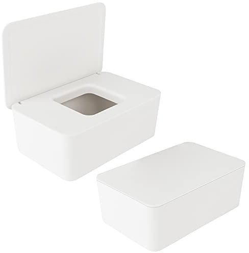 Anruyi 2 PCS Wet Wipes Box, Baby Wet Tissue Box Wet Wipes Dispenser Holder Plastic Wipes Dispenser Case Wet Wipes Storage Box Wet Tissue Case Container with Lid Seal for Home Office Desk (White)
