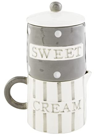 Mud Pie Happy Cream and Sugar Set, 15,2 x 11,4 cm, Dolomit, Grau/Weiß, 6 x 4 1/2