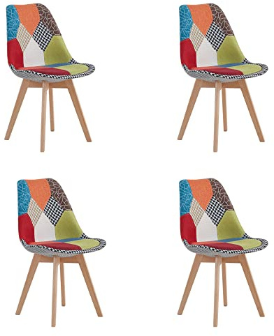 GrandCA HOME 4er Set Gepolsterten Esszimmerstuhl mit Patchwork-Stoff und Metallbeinen aus Buchenholz, für Schlafzimmer und Wohnzimmer, Küche, Rot