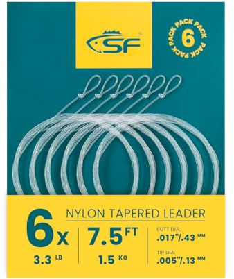SF förknuten nylonflugfisklina, 2,3 m, 2,7 m, 3,6 m, 0 x 1 x 2 x 3 x 4 x 5 x 6 x 7 mm, 6 stycken