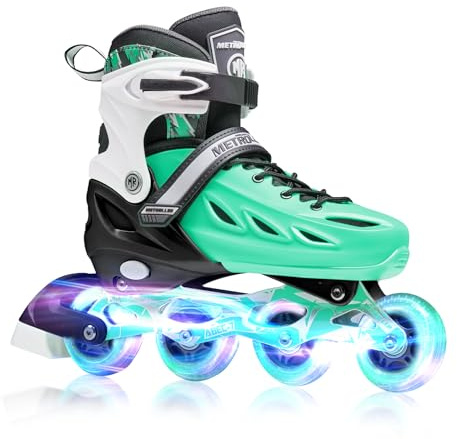 METROLLER Inline Skates for Girls and Boys, Women, Men 4 Sizes Adjustable Inline Skates with Light Up Wheels, Illuminating Beginner Skates for Kids & Adult Youth.