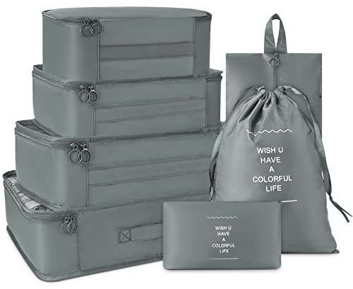 KTMOUW 7 Teilige Kleidertaschen Set Verpackungswürfel Multifunktionale Koffer Organizer Kofferorganizer Urlaub Reise Würfel Packing Cubes Grau
