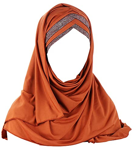 JDYaoYing Mujeres Lentejuelas Hijab Musulmán Cabeza Envoltura Bufanda Chal Islámico Largo Turbante Tapa Cabeza Cubierta, Naranja, Talla única