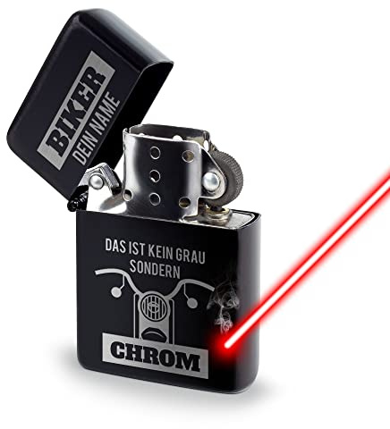 Benzin-Feuerzeug selbst gestalten - mit Name gravieren - Das ist Chrom - Sturmfeuerzeug mit Gravur, Benzin nachfüllbar I Personalisiertes Geschenk, Schwarz
