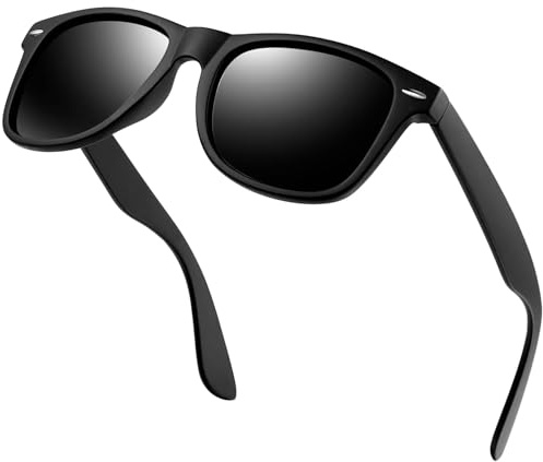 KANASTAL Occhiali da Sole Uomo Donna Polarizzati Lenti Nere Scuri Quadrati Retrò Vintage UV400 Alla Moda Matte Black Sunglasses Men per Estate Spiaggia -Opaco Nero