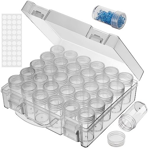 JIZIYRUO 30 Grids Diamond Painting Storage Boxes, Clear Plastic Bead Storage Organizer Box, Diamond Art Accessories Storage Container for Beads Diamonds And Small Items (1 Pack)