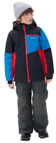 SMONTY Tuta da Neve per Ragazzi Giacca da Sci Invernali e Pantaloni Cinghie con Cappuccio Cappotto Set Impermeabile Antivento(Grigio scuro, 8-9)