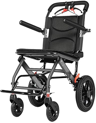 GHBXJX Rollstuhl Faltbar Leicht Transportrollstuhl, Ultraleicht Rollstuhl für die Wohnung, Rollstühle für Erwachsene, Reiserollstuhl mit Fußstütze, Sicherheitsgürtel, Aluminium, Schwarz