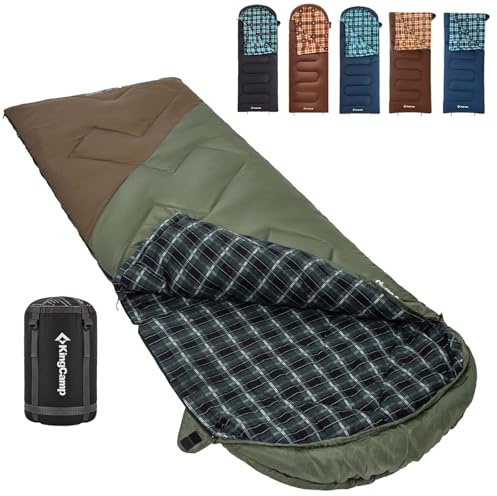 KingCamp Bag for Adults, Cold Weather & Warm XL Big And Tall Flannel Sleeping Bags, per Campeggio, Escursioni Unisex, Beangreen/Brown 2,2 kg Zip Sinistra, 90.6 x 35.4