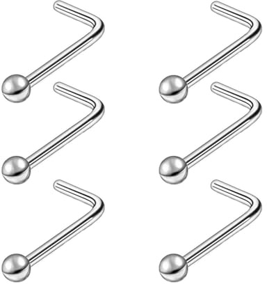 Decentraland 6 PZ Spilli per Naso in Titanio/Acciaio Chirurgico/per Piercing al Setto Naso da Donna 20g, 20g=0.8mm, L= 7mm/0.28inch,D= 2.0 mm, Acciaio inossidabile, Non pietra preziosa