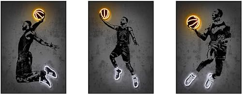 YLHKME Basketball Sport Bilder Leinwand Malerei, Schwarz Weiß Wandbilder Wohnzimmer Schlafzimmer Deko Poster Kunstdrucke,Ohne Rahmen (A-Rahmenlos,3X40X50CM)