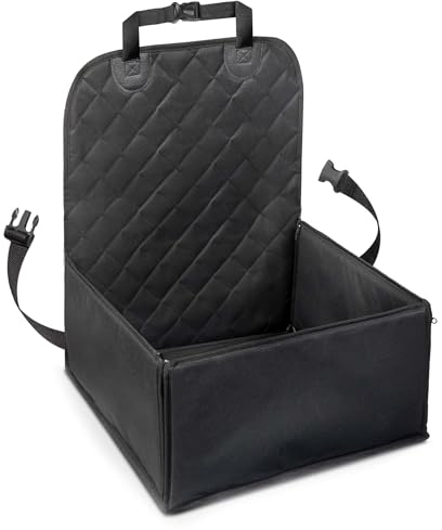WilTec Autositz für kleine bis mittlere Hunde 100x45 cm mit Sicherheitsgurt, Hundesitz für Vordersitz und Rücksitz, Schwarz