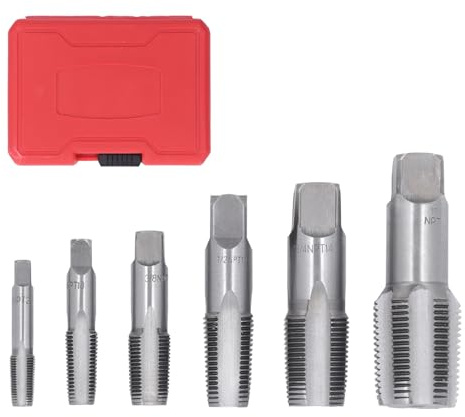 Juego de machos de roscar NPT de 6 piezas, incluye tamaños de 1, 3/4, 1/2, 3/8, 1/4 y 1/8 pulgadas, acero al carbono