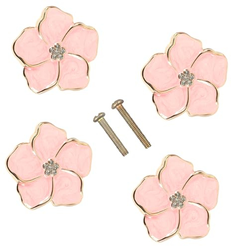LLDYNW 4 pcs Petal Handles Colorful Drawer Knobs Flower Petal Cabinet Dresser Knobs for Girl's Room Dresser Cupboard Drawer Wardrobe Decorative Furniture Knobs (Pink)