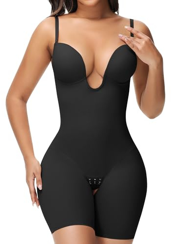 SHAPSHE Backless U Plunge Strapless Shapewear Low Back Bodysuit, Black, XXL