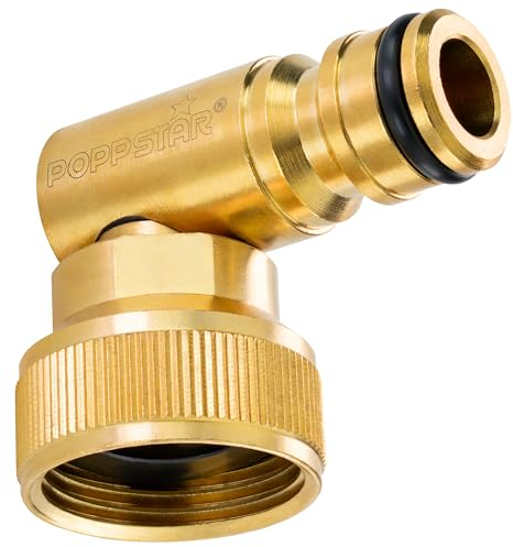 Poppstar Connettore tubo da giardino girevole 90º in ottone per rubinetto (3/4) Connettore a gomito girevole per rubinetti 3/4 per sistemi a incastro