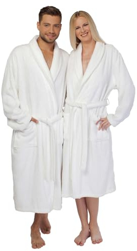 HOUSEGADS BathRobe 100% Cotton Terry Towelling Robe Shawl Collar Gown Luxury and Super Soft Unisex Bathrobe for Men & Women Cozy Gown Hotel and Spa Quality (UK, Alpha, XL, Regular, Regular, WHITE)