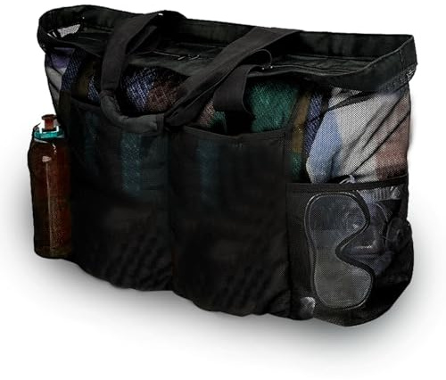 AdiStylinno Strandtasche XXL Familie, Mesh Strandtasche mit Reißverschluss Große Badetasche Faltbare Leichte Mesh Beach Bag für Shopper Familien Urlaub Strand Essentials
