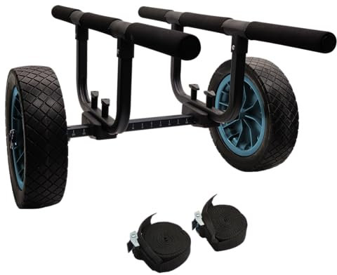 JOIERW Heavy Duty Kayak Cart, Width Adjustable Canoe Cart with 12inch Flatfree Beach Wheels Boat Dolly Cart Transport Carrier