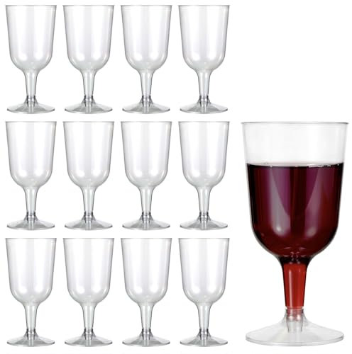 MATANA 12 Copas de Vino de Plástico Duro Transparente (180ml) - Elegantes, Resistentes y Reutilizables - Cumpleaños, Bodas, Navidad, Barbacoas, Picnic, Fiestas