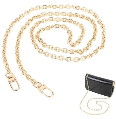 QOWIJEX 1 Pieza Cadenas para Bolsos, Correa de Cadena Plana de Hierro de 120 cm, para Bolso Cruzado, Bolso de Mano, Cadena de Repuesto con Hebillas (Dorado)