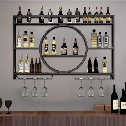 Mensola Per Vino Flottante Con Portabicchieri, Ripiano Per Vino In Ferro, Mensola A Muro Per Bottiglie Di Liquore Con Luce LED, Ripiani Sospesi, Scaffali Da Bar, Portabottiglie In Metallo Per La Cucin
